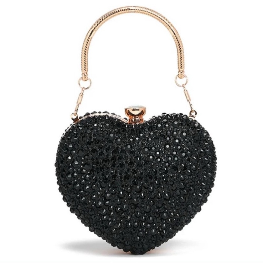 RAMLA Elegant Black Crystal Heart-Shaped Clutch